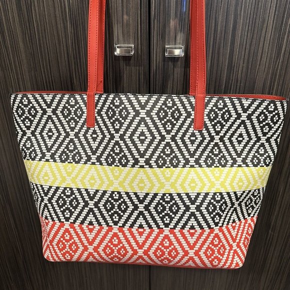 INC International Concepts Reyna Popsicle Tote Faux Leather Large Bag Red Yellow - Picture 2 of 14